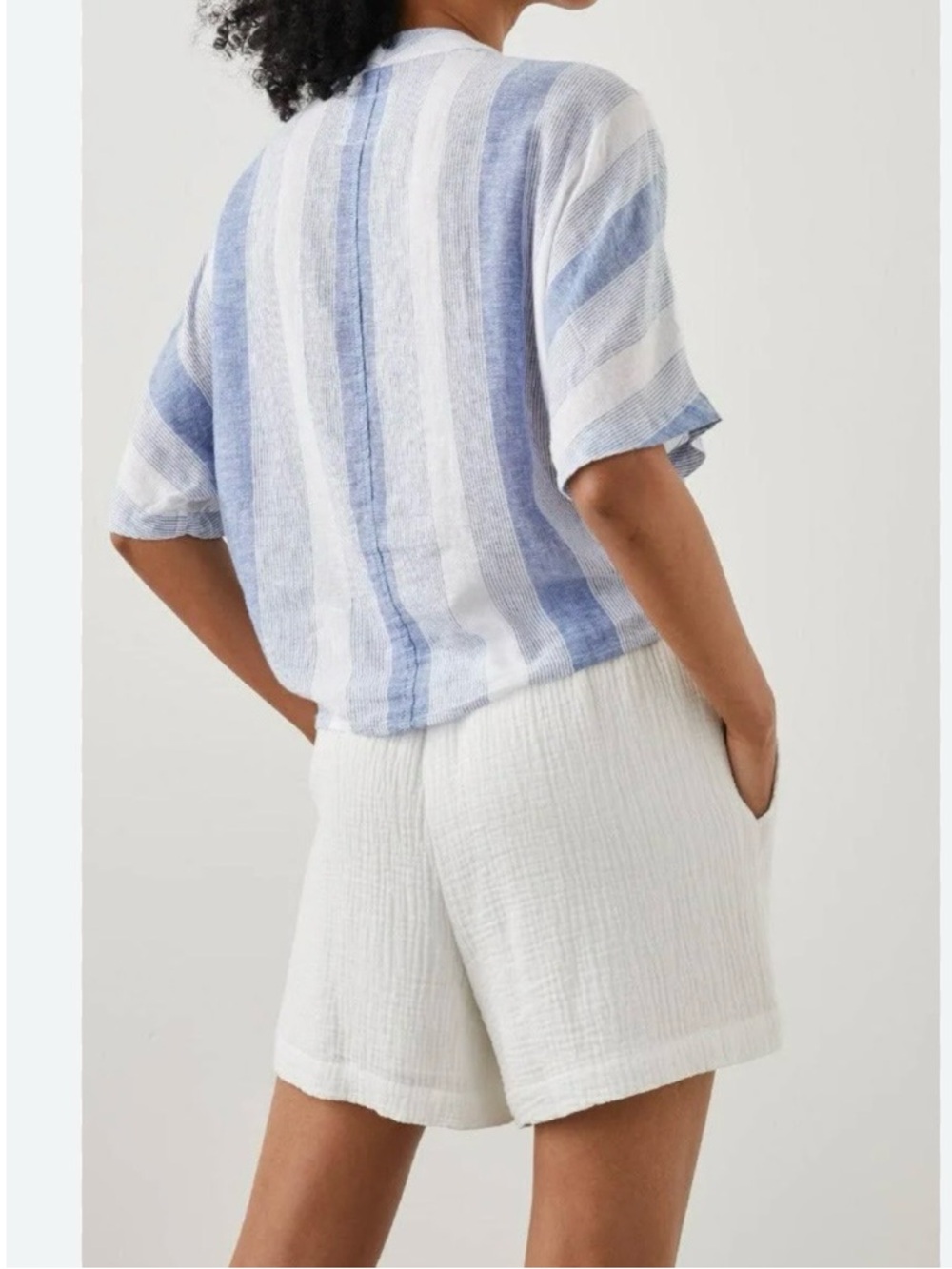 Rails Thea Tie Front Top SZ XS Blue/White Linen Blend Preppy Coastal Vacay - Picture 3 of 10